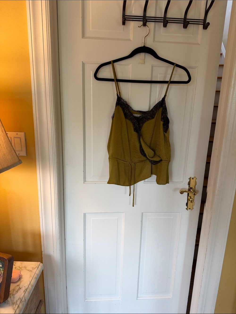 RACHEL Rachel Roy Olive Green Camisole with Black Lace Trim